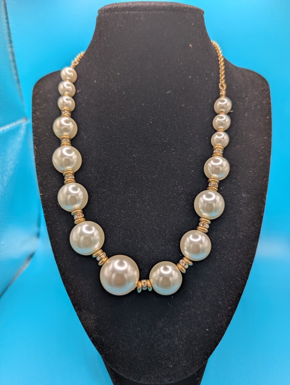 Sequin Gold-Tone Ivory Pearl Station Necklace